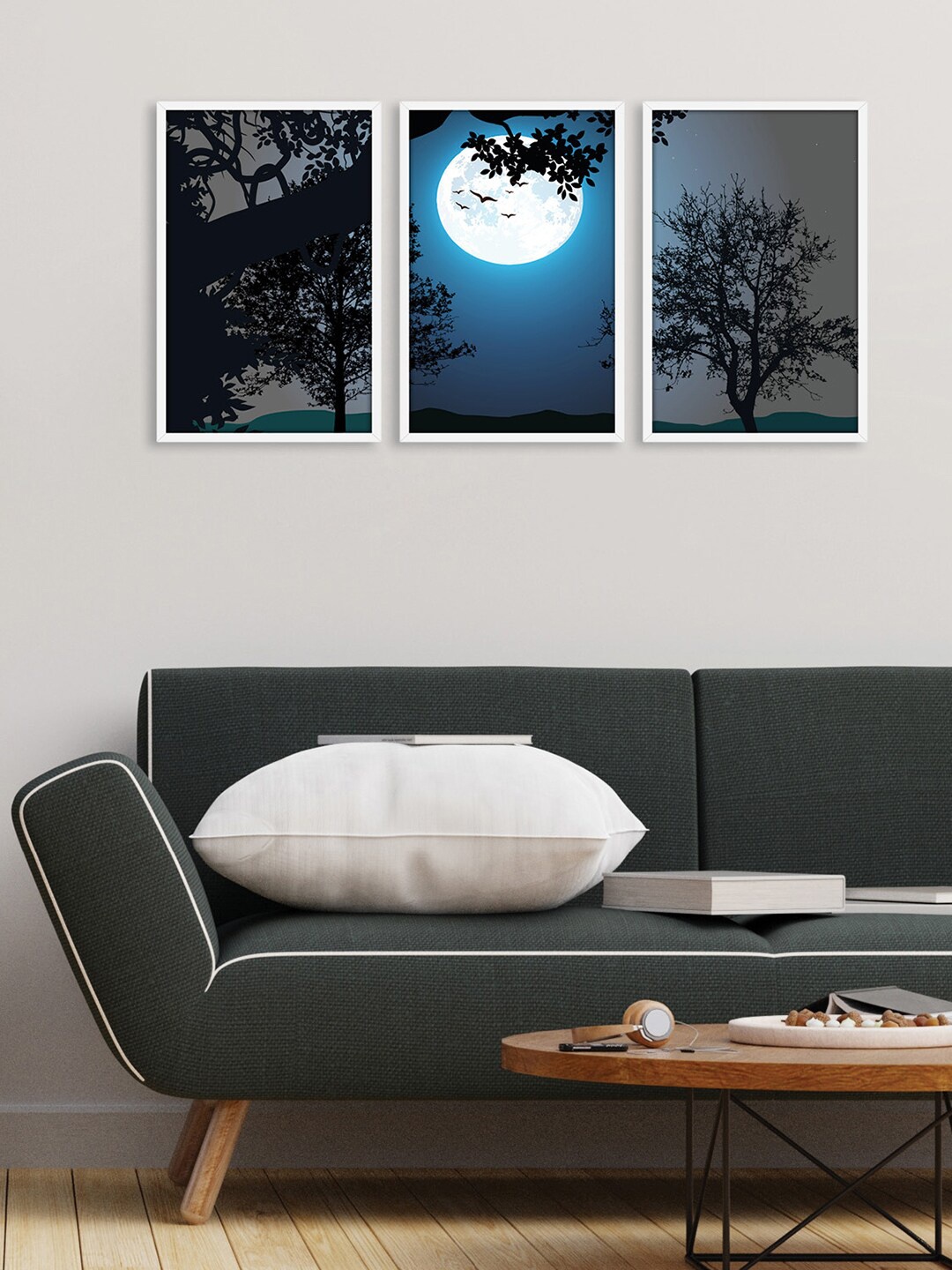 

RANDOM Black 3 Pieces Framed Night Moon Wall Art Paintings