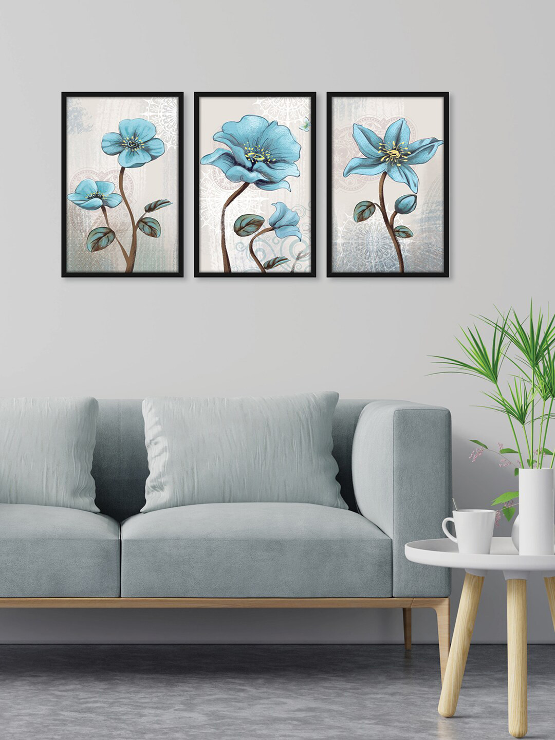 

RANDOM Blue 3 Pieces Rose Framed Wall Decor Paintings, White
