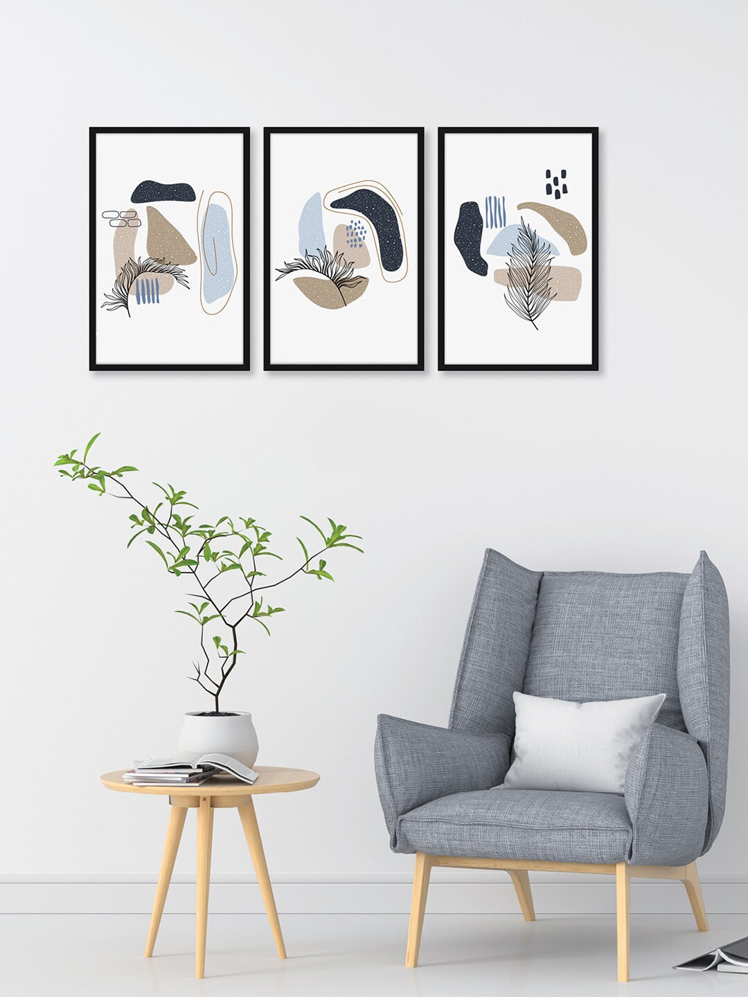 

RANDOM White & Brown 3 Pieces Framed Creative Art Wall Paintings