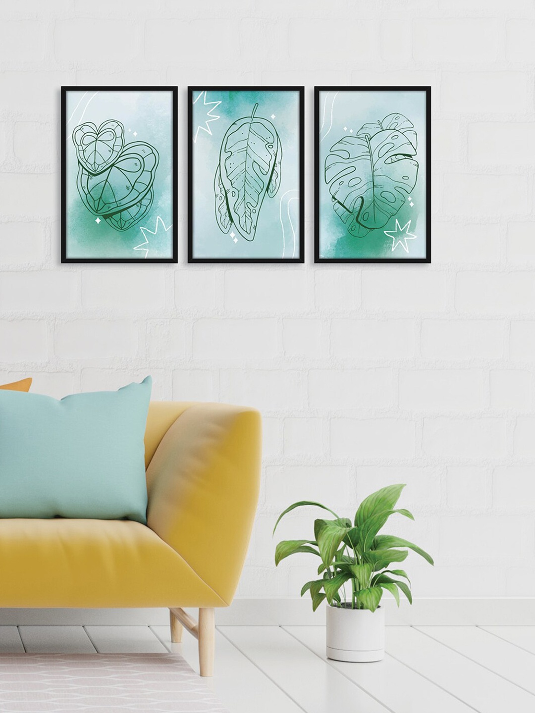 

RANDOM Green 3 Pieces Framed Sparkle Leaf Wall Paintings