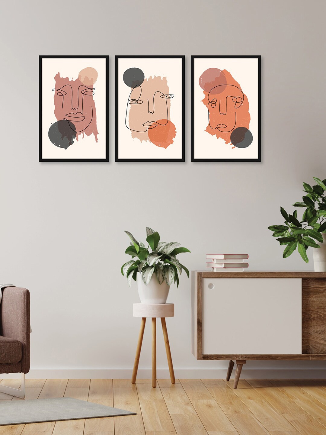 

RANDOM White & Brown 3 Pieces Framed Human Face Wall Art Paintings