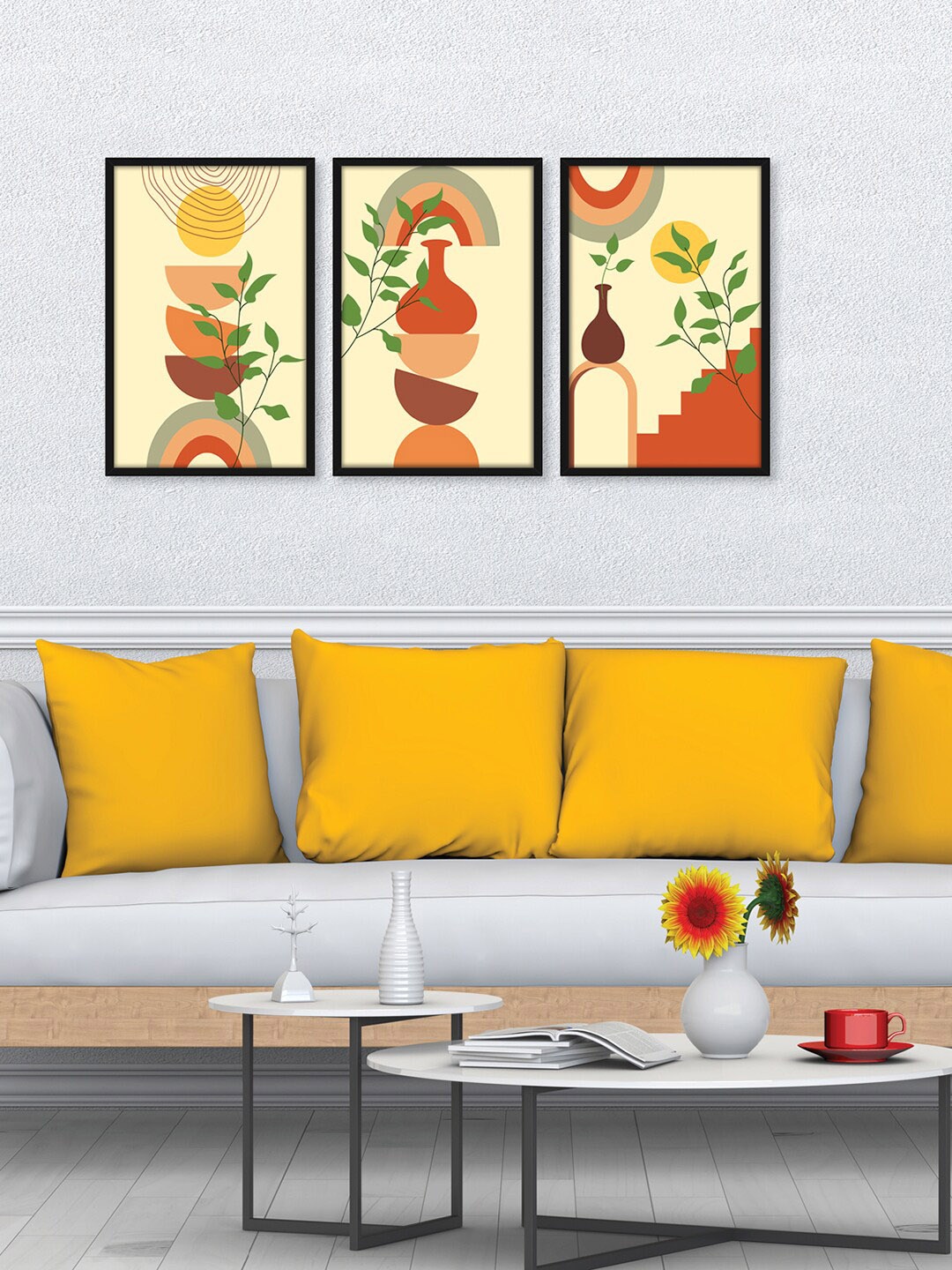 

RANDOM Yellow 3 Pieces Framed Old Objects Wall Paintings
