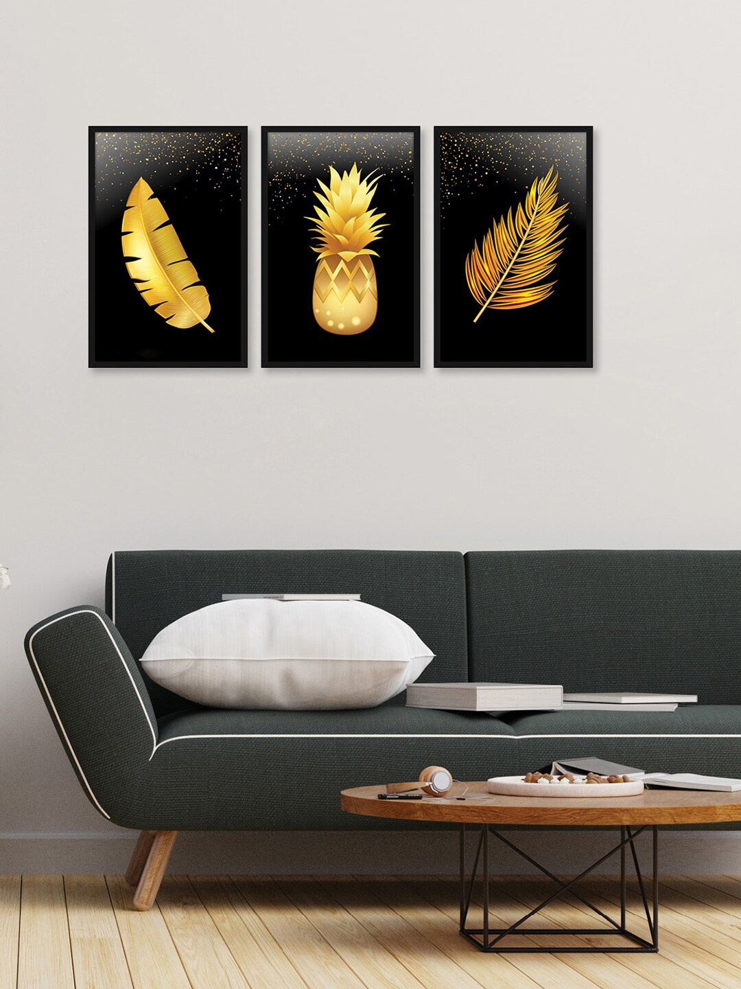 

RANDOM Black 3 Pieces Framed Golden Leaf Paintings
