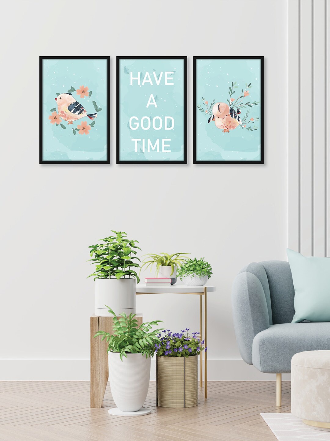 

RANDOM Blue 3 Pieces Framed Have A Good Time Wall Art Paintings