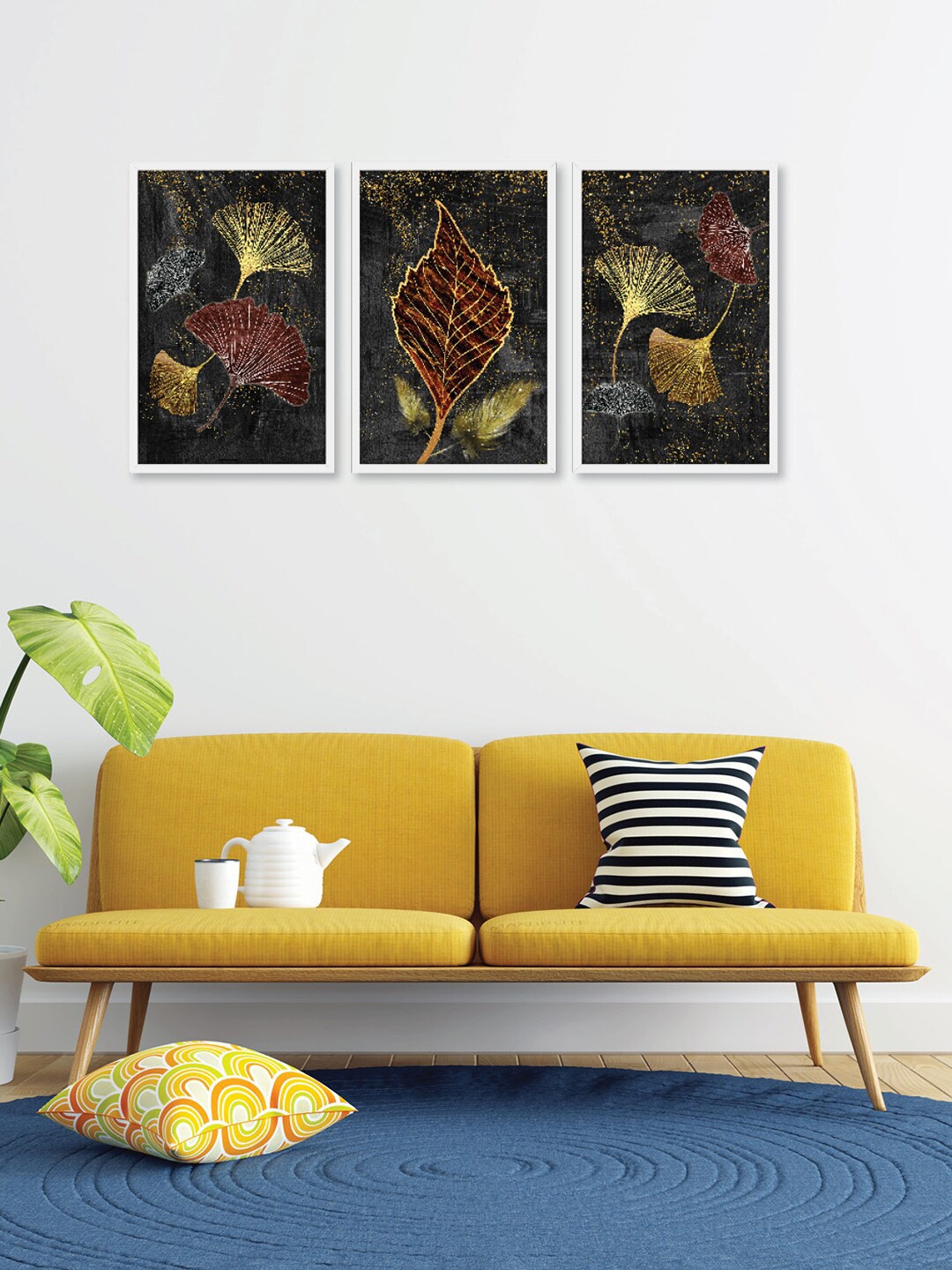 

RANDOM Black & Brown 3 Pieces Framed Glowing Leaf Wall Art Paintings