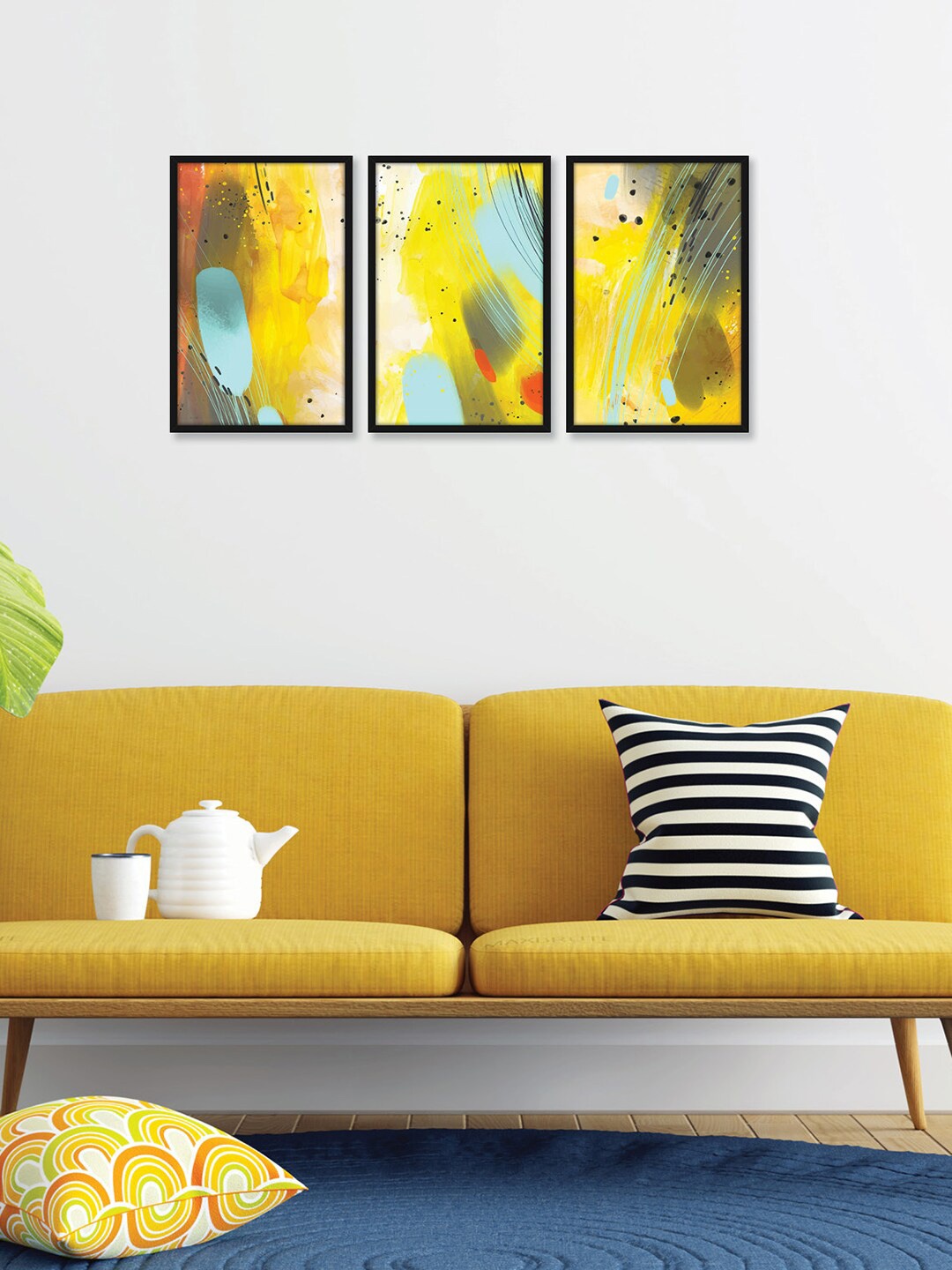 

RANDOM Yellow 3 Pieces Framed Wall Decor Paintings