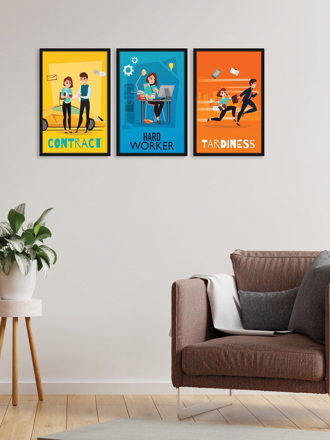

RANDOM Blue & Orange 3 Pieces Framed Hard Worker Wall Paintings
