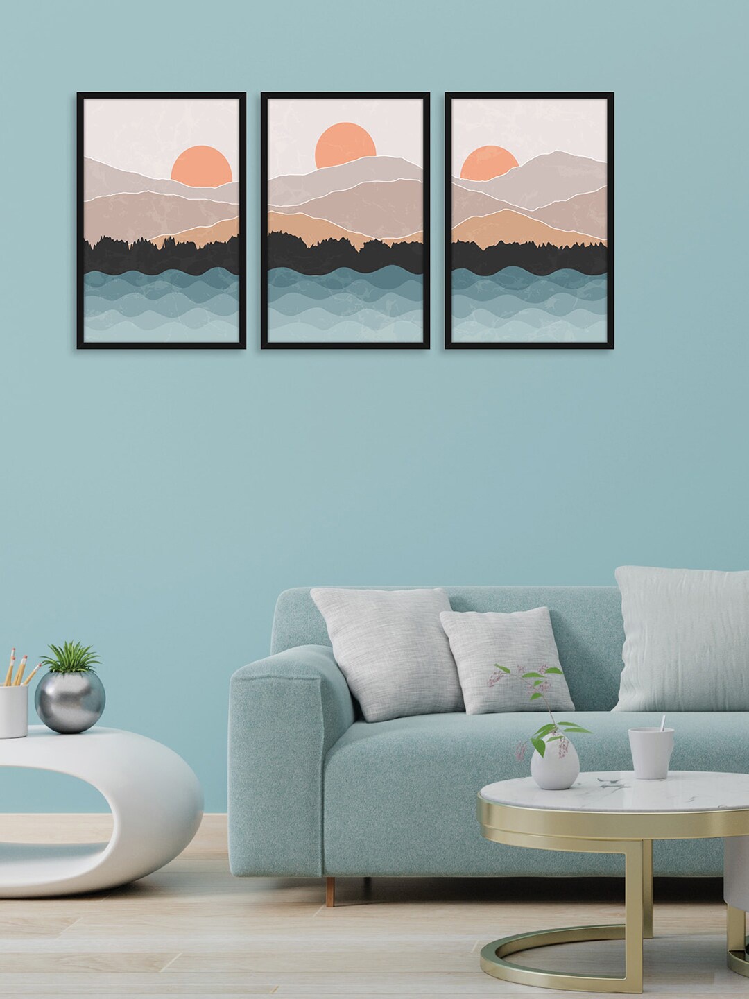 

RANDOM Blue & Pink 3 Pieces Framed Dream Scenary Wall Art Paintings