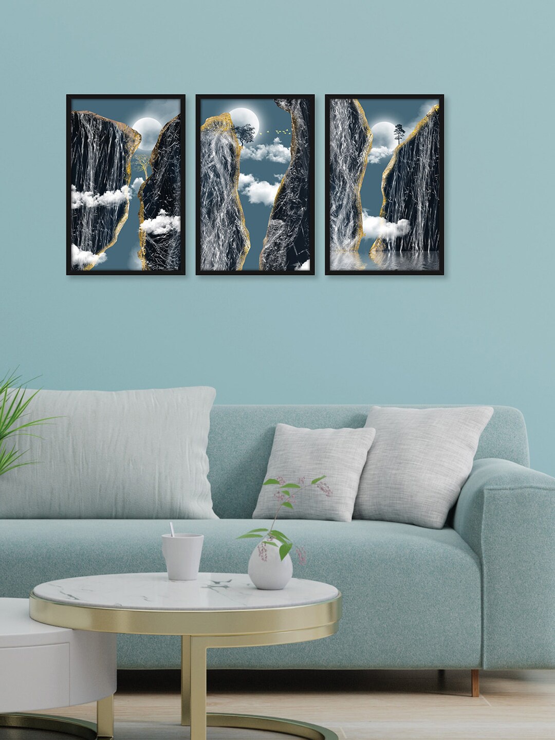 

RANDOM Black & Blue 3 Pieces Framed Dream Mountain Paintings