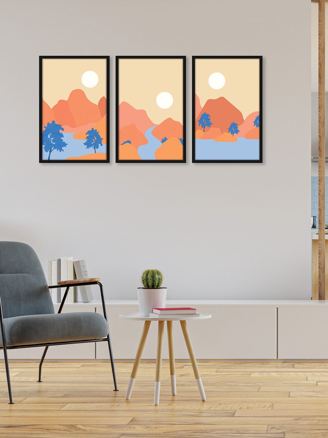 RANDOM Yellow 3 Pieces Framed Mountain View Wall Art Paintings