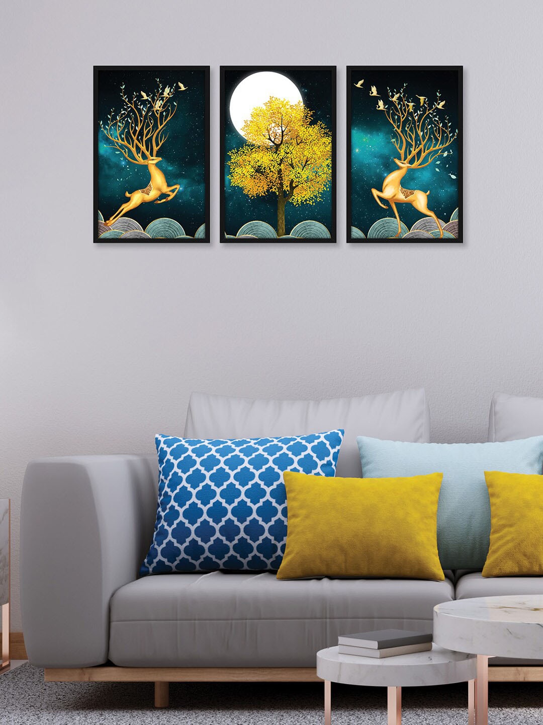 

RANDOM Black 3 Pieces Framed Golden Deer Paintings