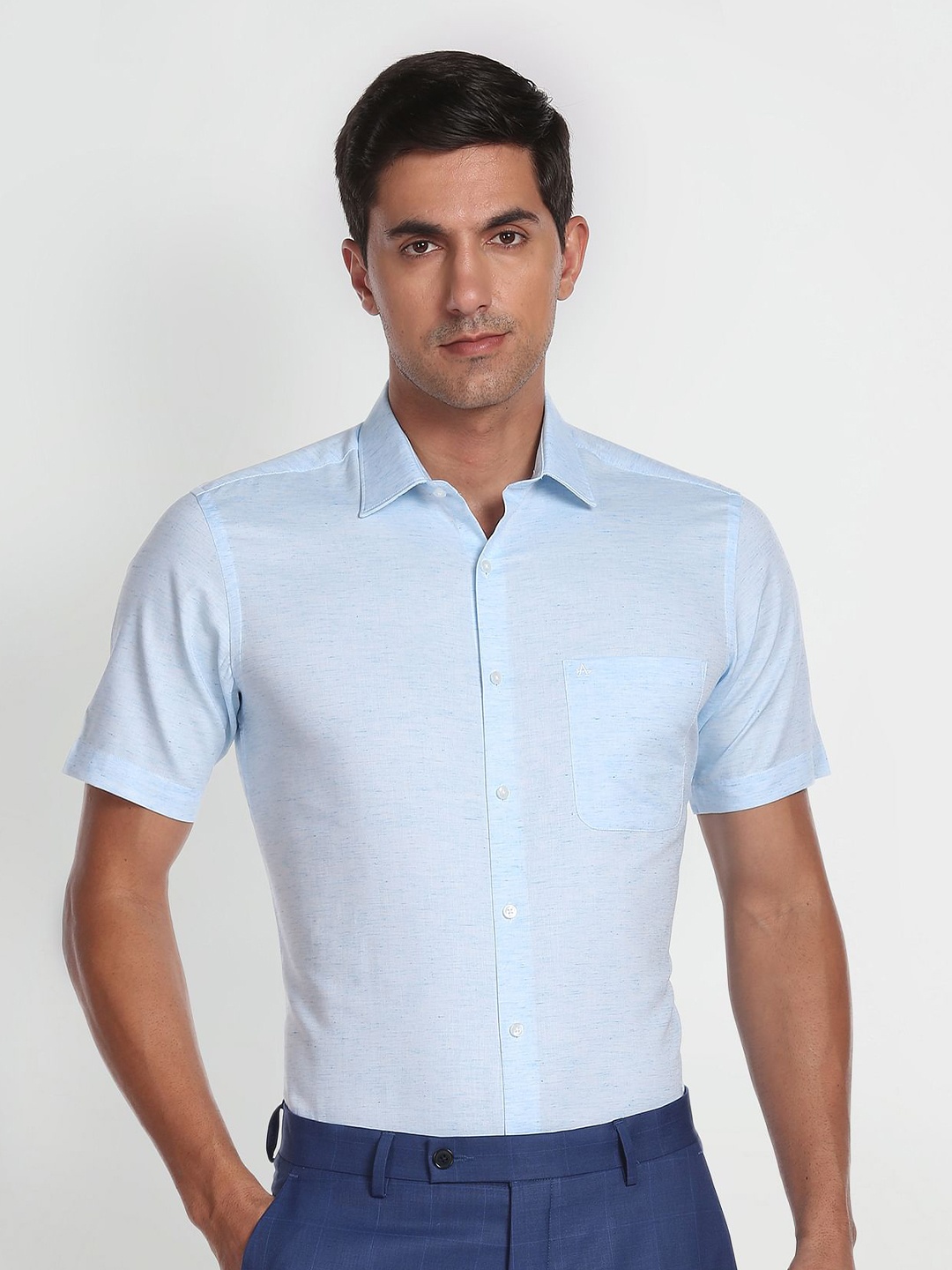 

Arrow Spread Collar Short Sleeves Formal Shirt, Blue