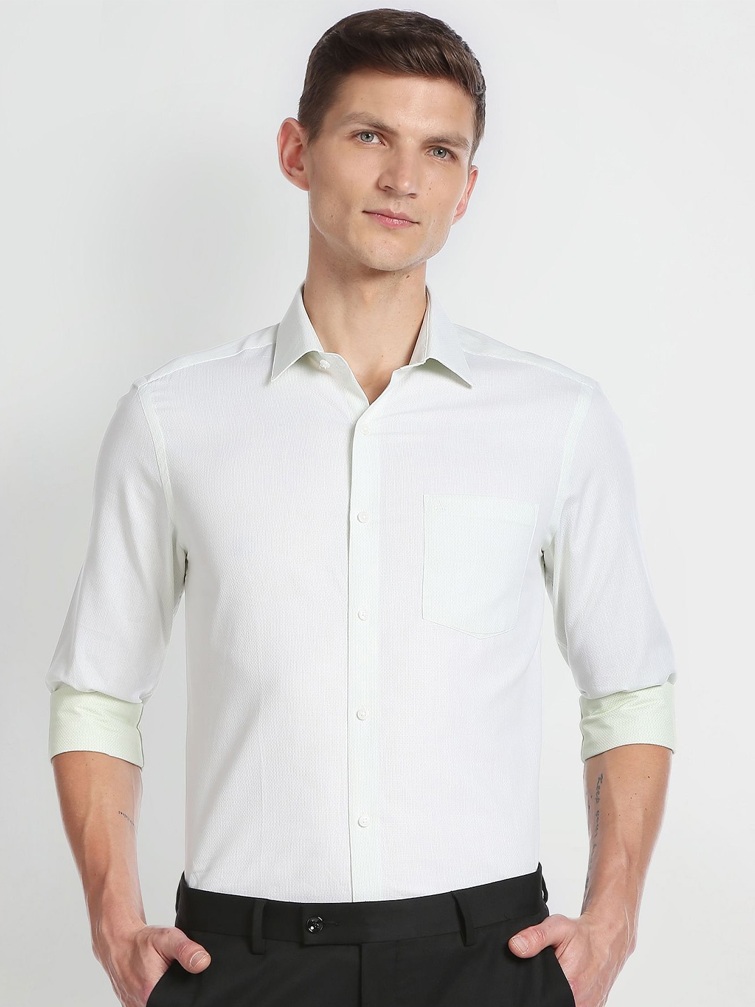 

Arrow Slim Fit Self Design Pure Cotton Formal Shirt, Off white