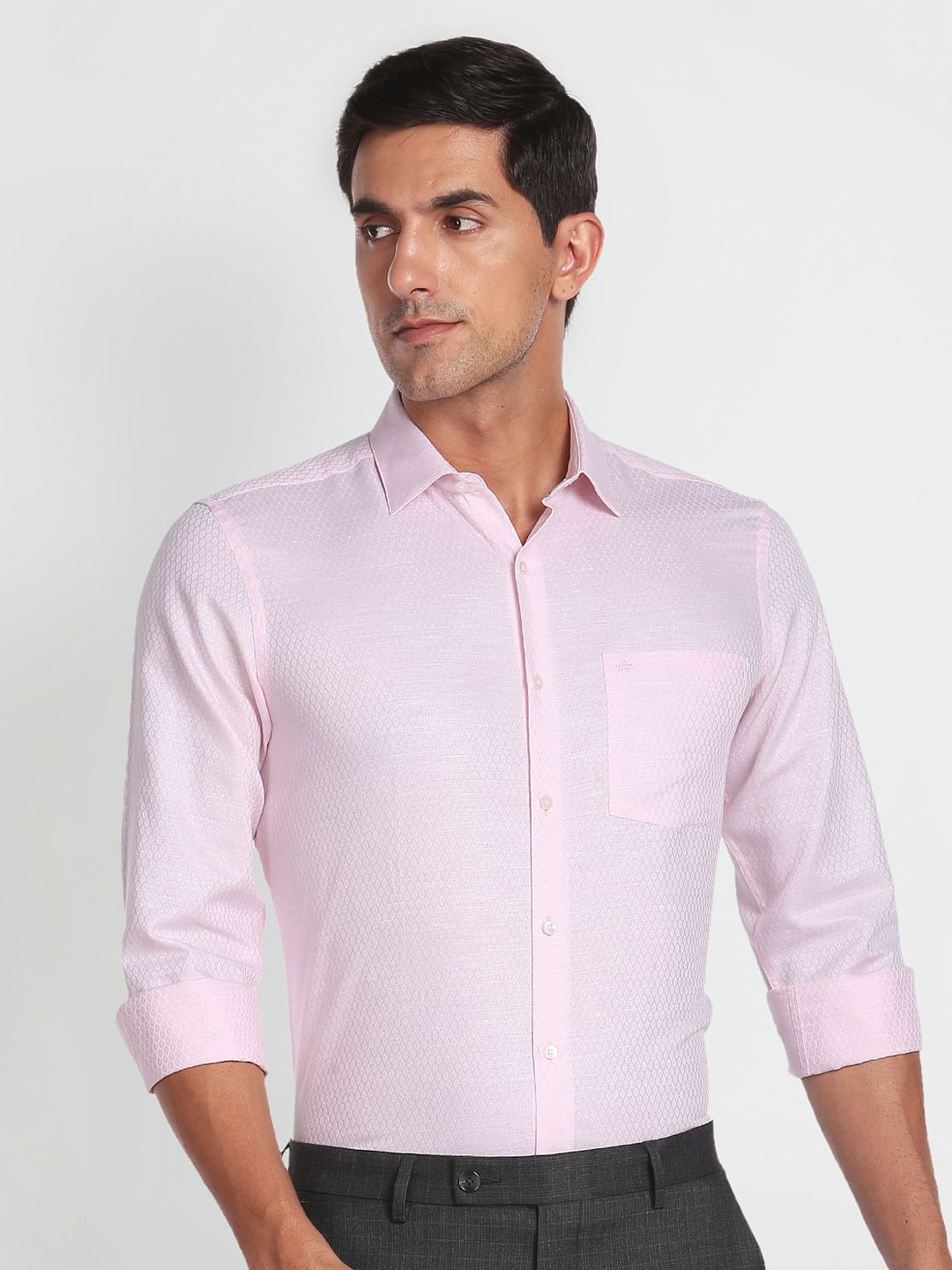 

Arrow Self Design Cotton Linen Formal Shirt, Pink