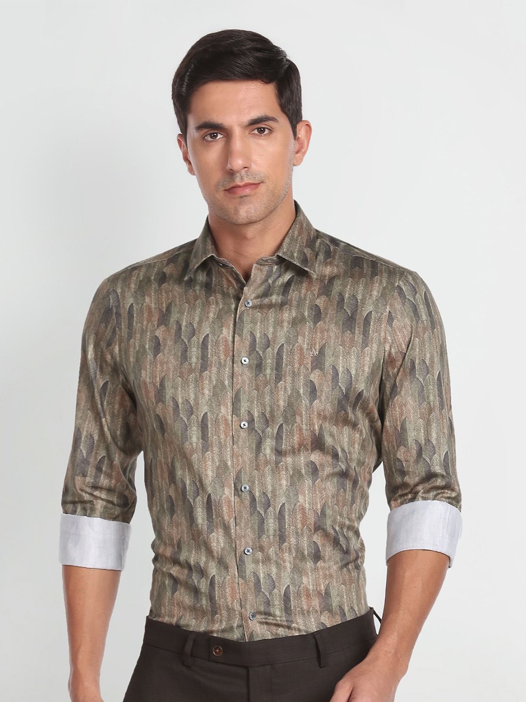 

Arrow Abstract Printed Twill Weave Pure Cotton Formal Shirt, Green