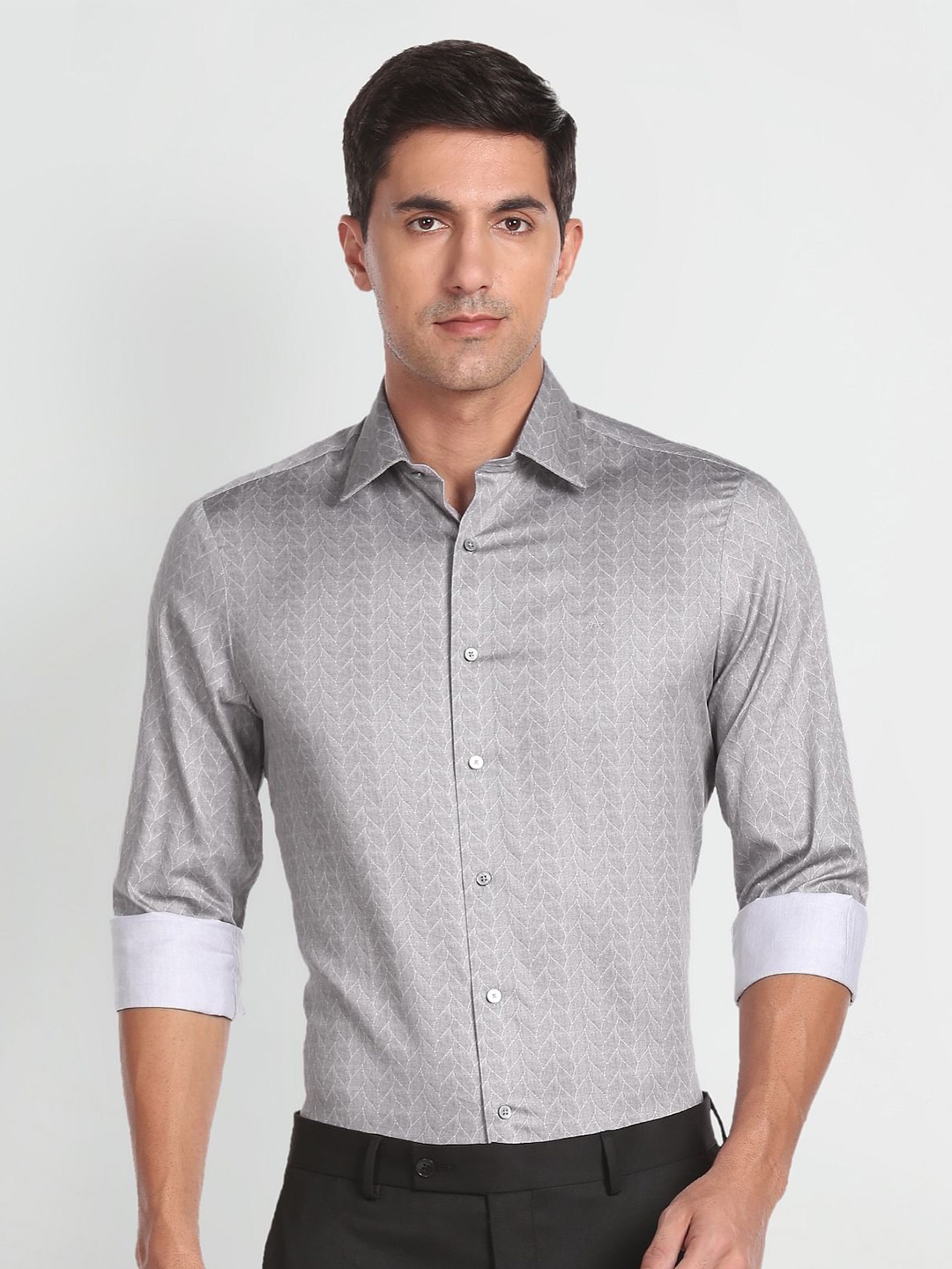 

Arrow Geometric Printed Twill Weave Pure Cotton Formal Shirt, Grey