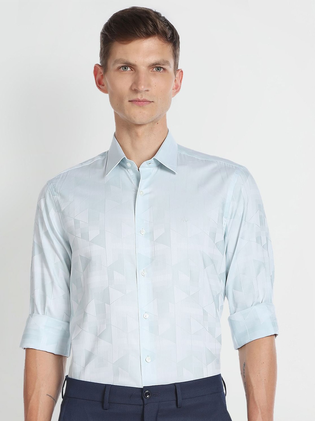 

Arrow Geometric Printed Twill Weave Pure Cotton Formal Shirt, Green