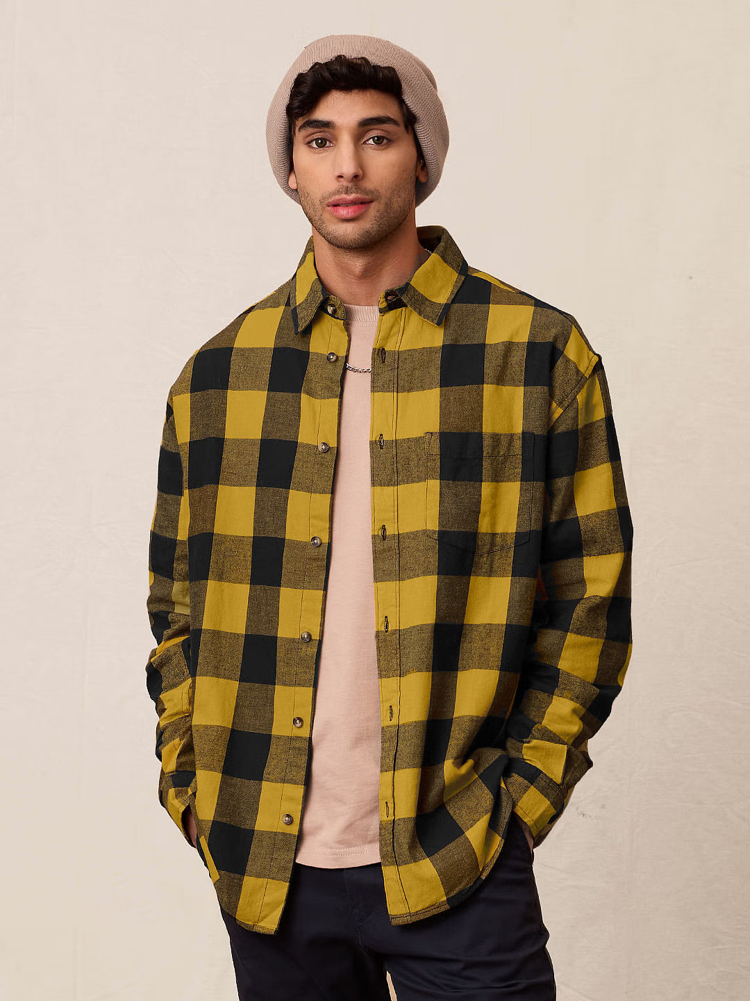 

The Souled Store Yellow & Black Buffalo Checked Relaxed Cotton Casual Shirt