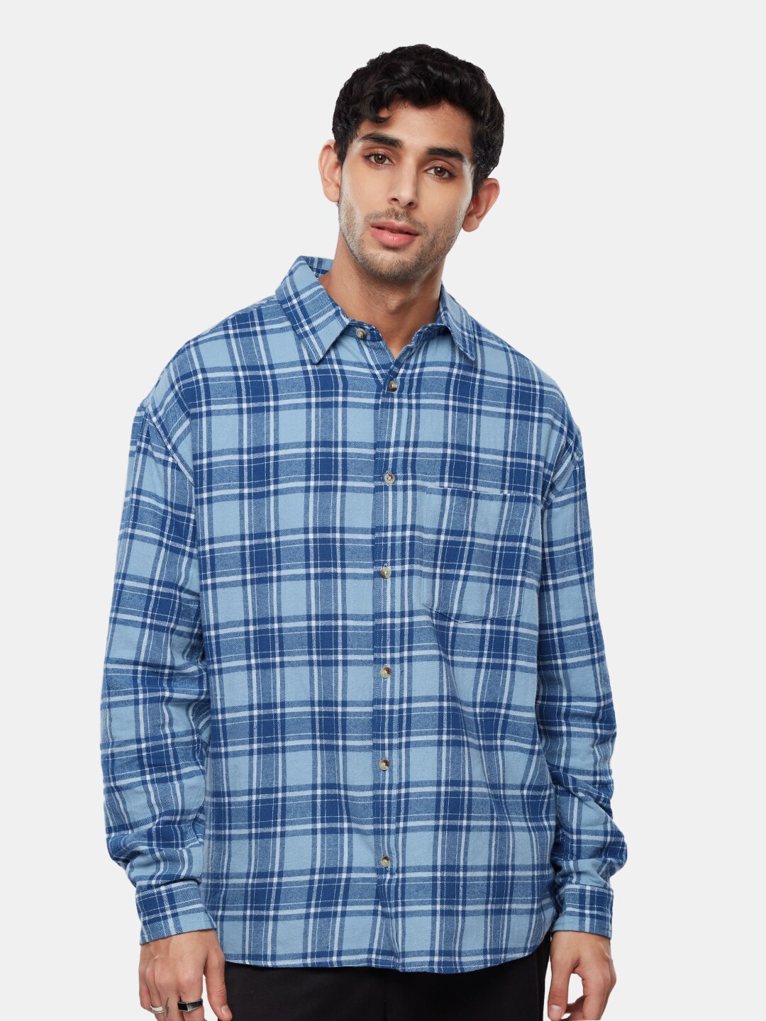 

The Souled Store Blue Tartan Checked Relaxed Pure Cotton Casual Shirt