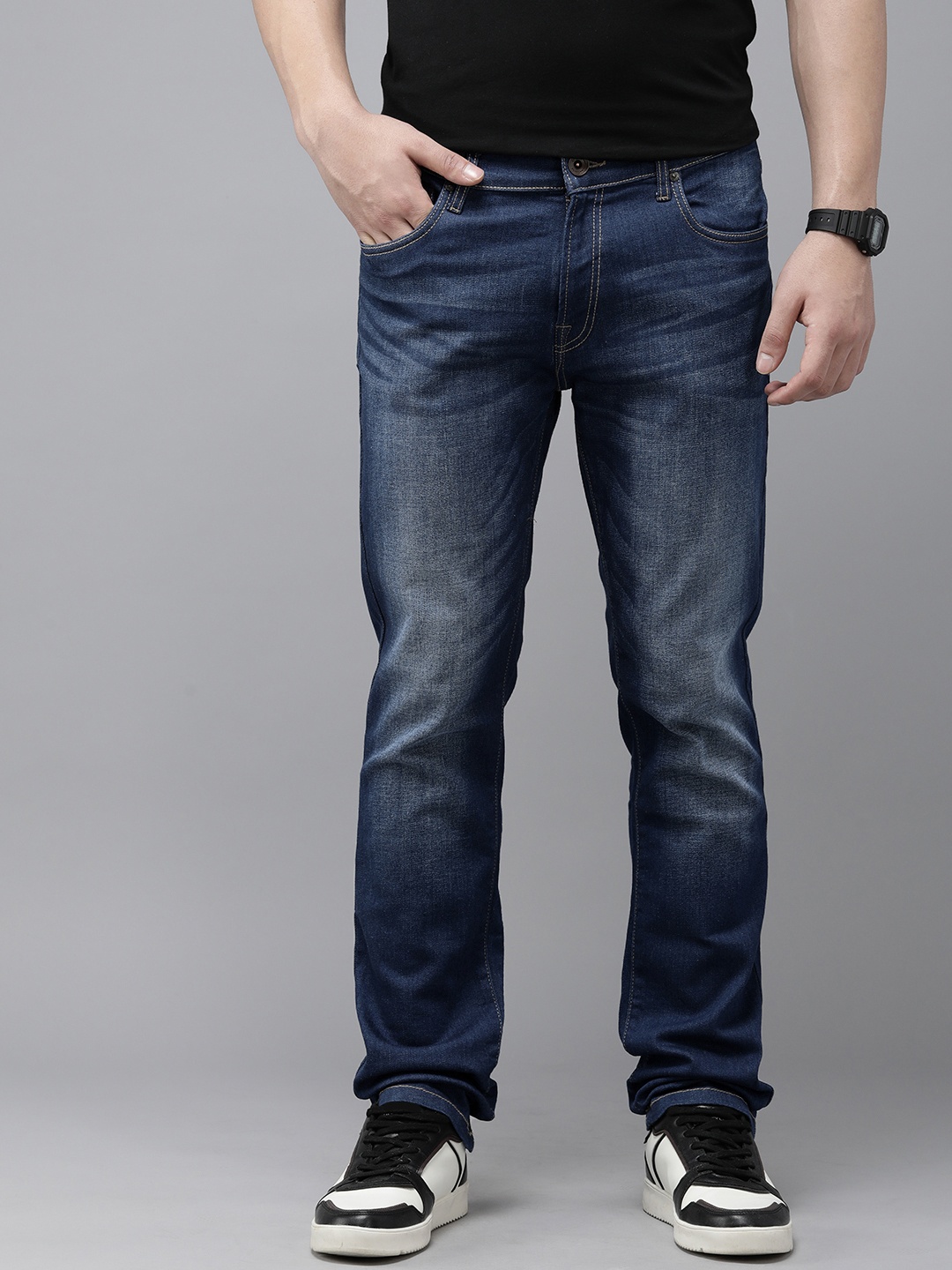 

Pepe Jeans Men Vapour Slim Fit Low-Rise Heavy Fade Stretchable Jeans, Blue