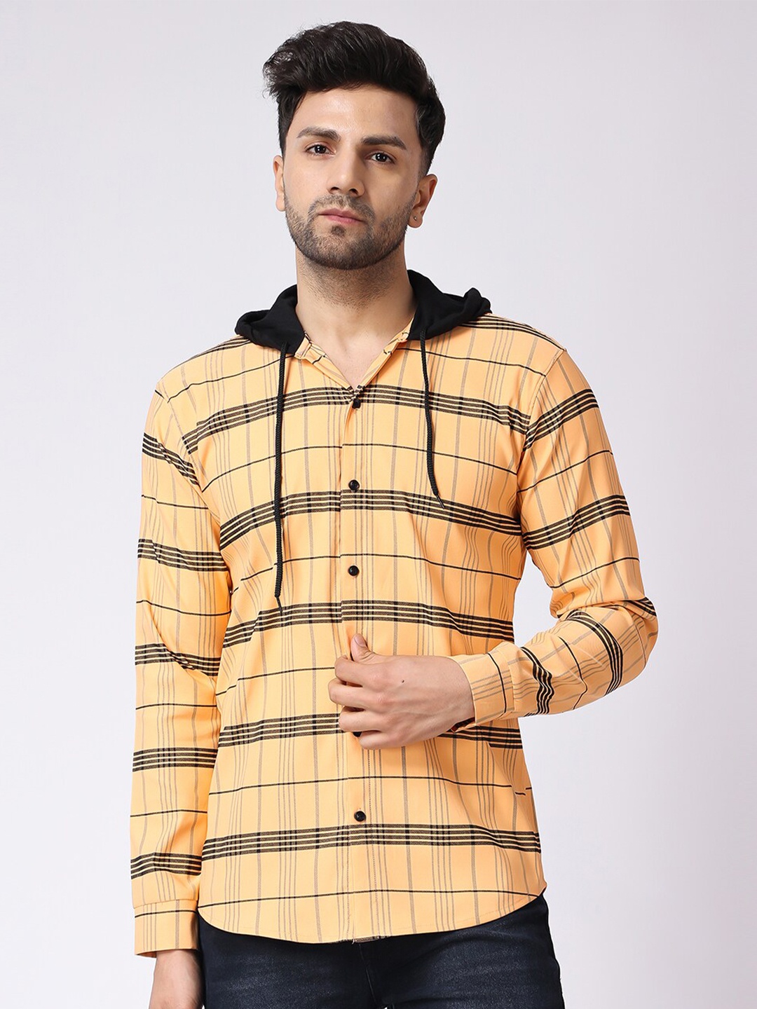 

Voroxy Checked Hooded Casual Shirt, Orange