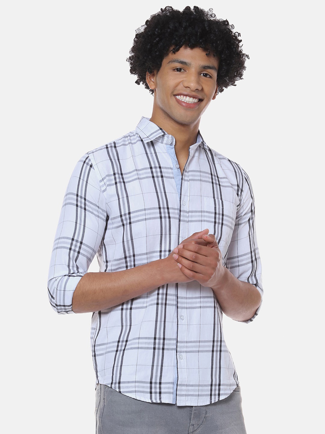 

Campus Sutra White Checked Classic Cotton Shirt