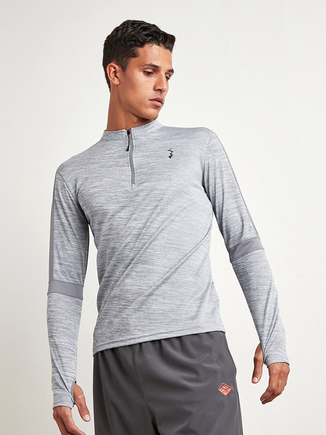 

Campus Sutra Grey High Neck Sports T-shirt