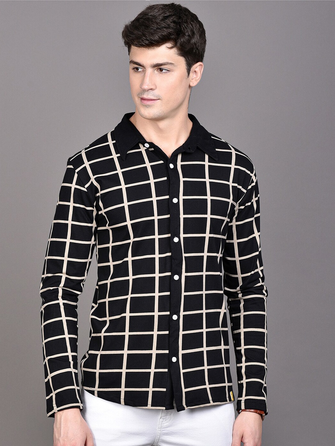 

Campus Sutra Black Classic Checked Cotton Casual Shirt