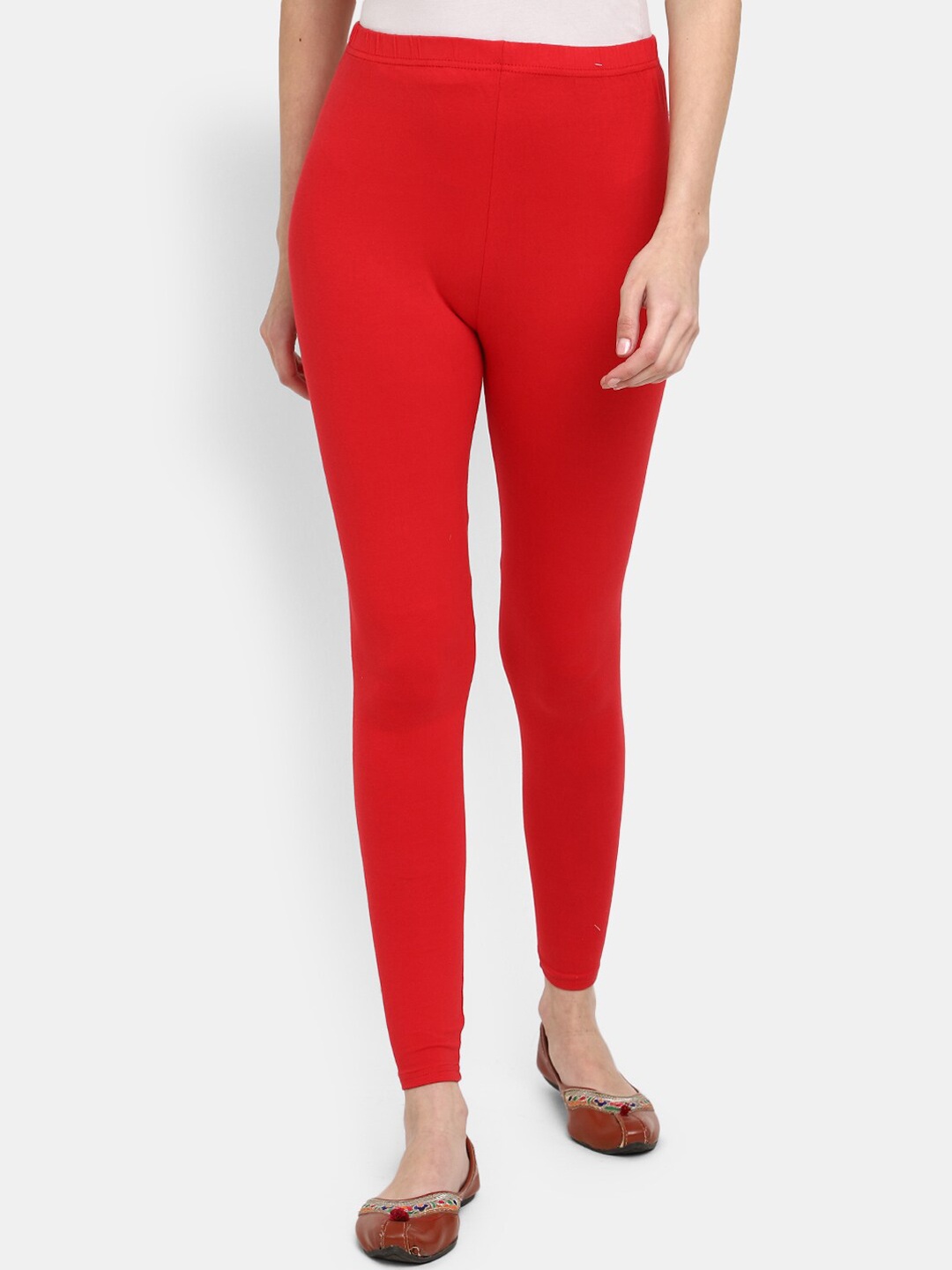 

V-Mart Women Ankle Length Cotton Lycra Leggings, Red