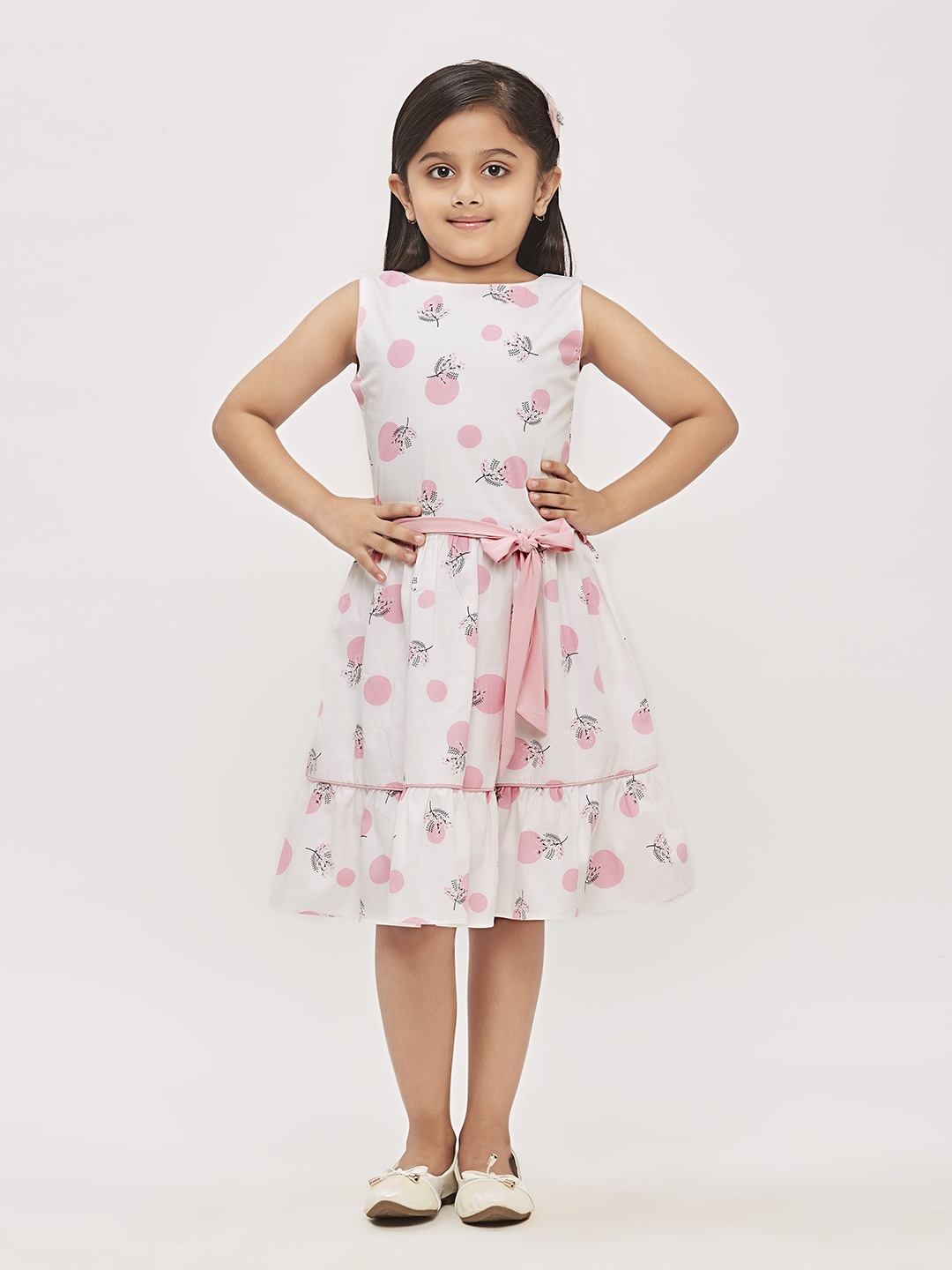 

Tiny Girl Pink Floral Printed Sleeveless Cotton Fit & Flare Dress, White