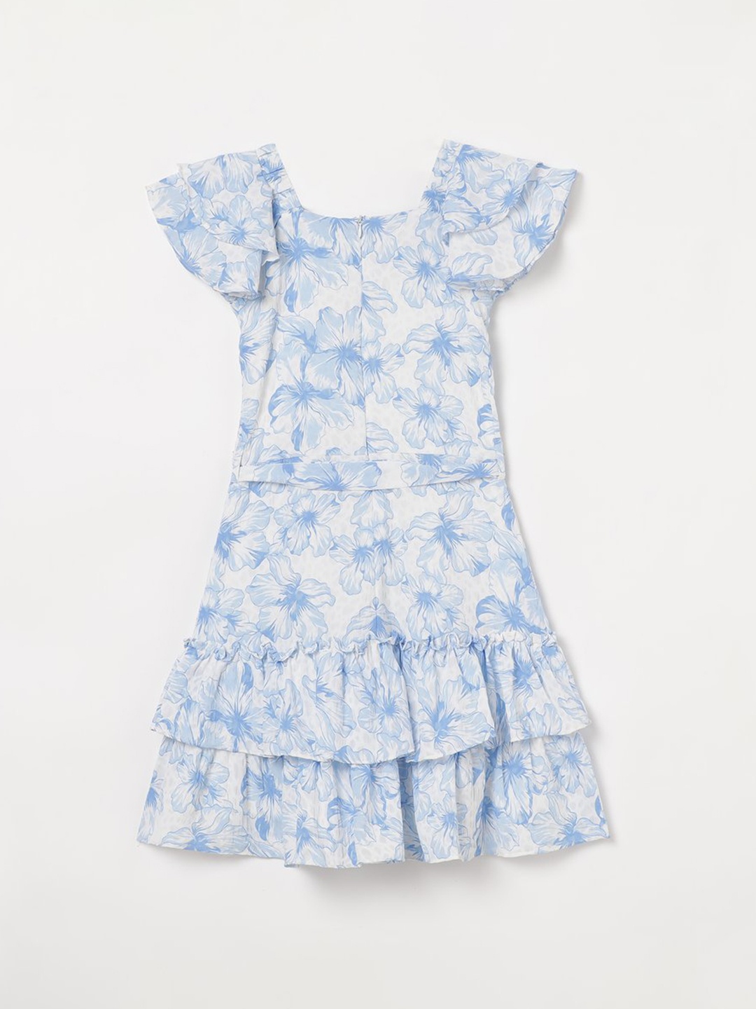 

Tiny Girl Blue Floral Print Flutter Sleeve A-Line Dress