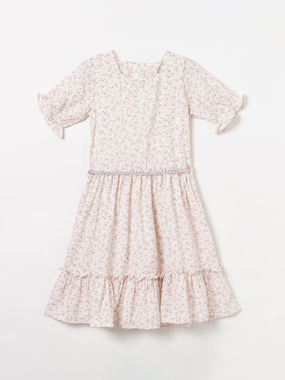 

Tiny Girl Off White Polka Dot Print A-Line Dress