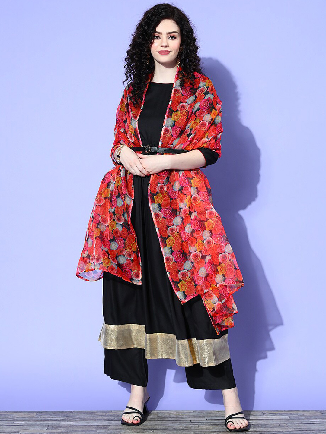 

InWeave Black & Red Anarkali Kurta with Palazzos & Dupatta