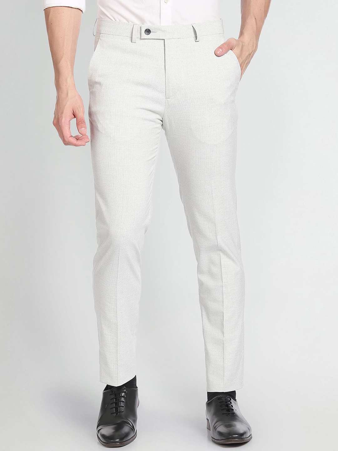 

Arrow Men Mid Rise Plain Slim Fit Formal Trousers, White