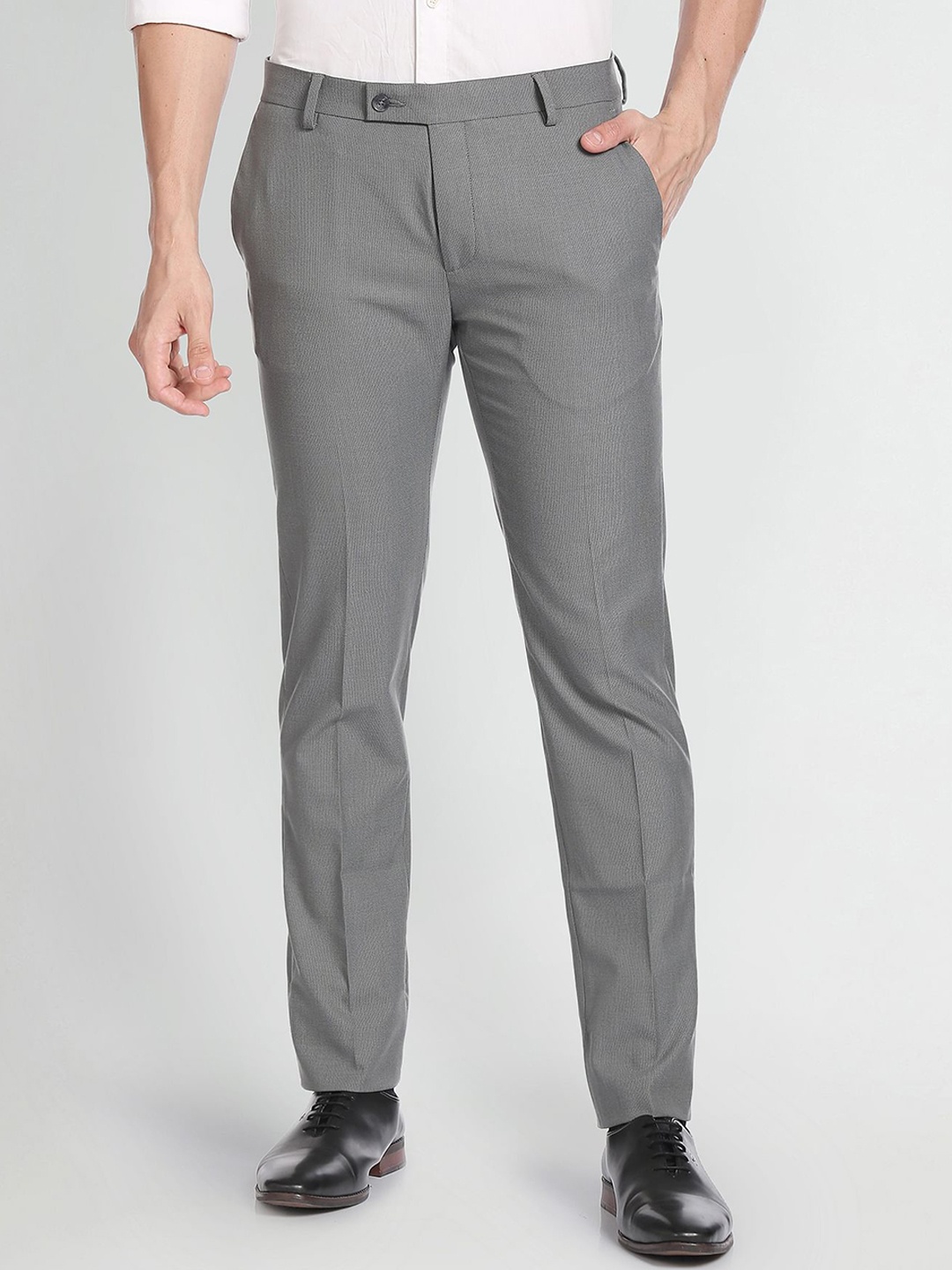 

Arrow Men Mid Rise Plain Formal Trousers, Grey