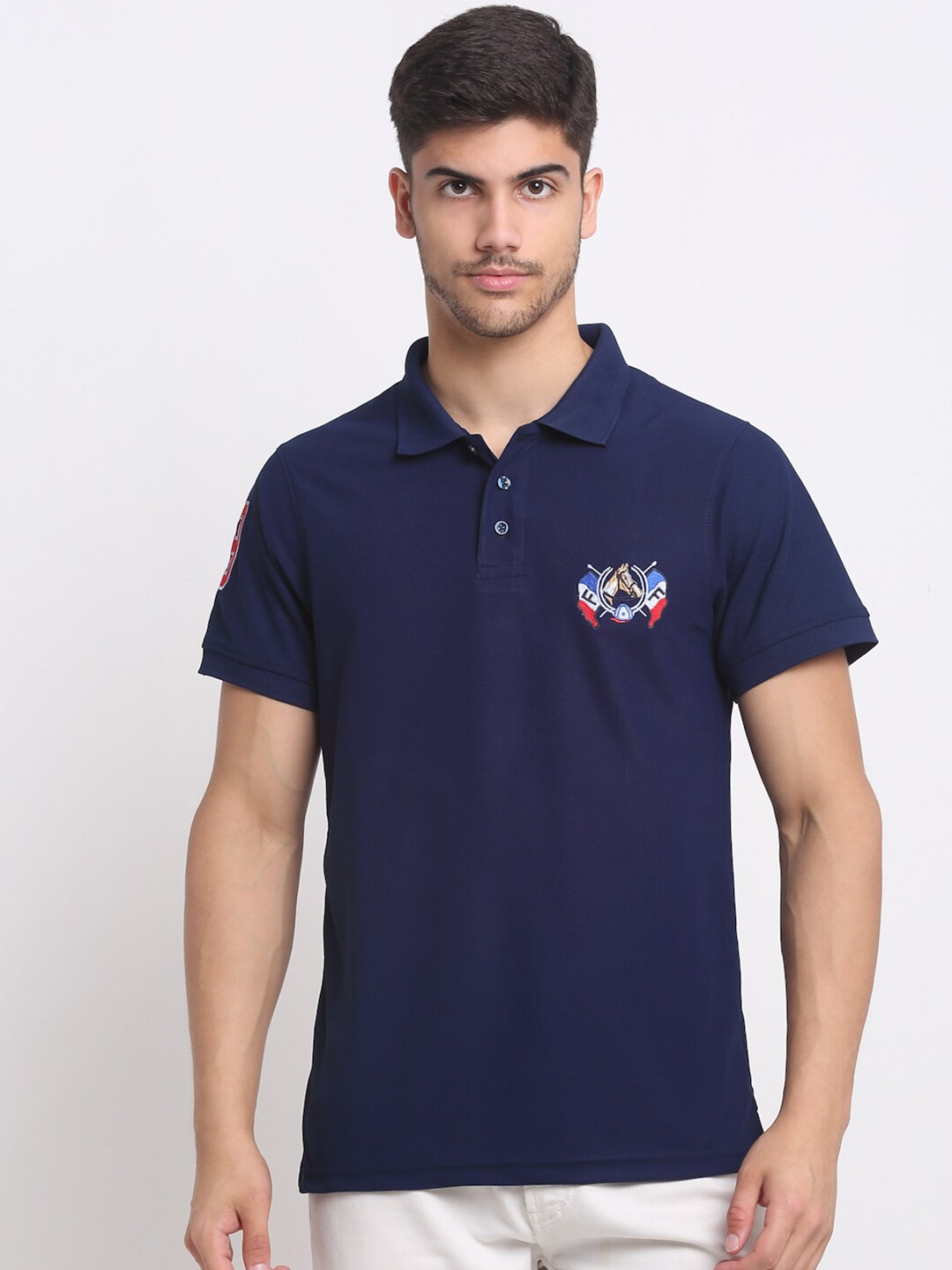 

FRENCH FLEXIOUS Polo Collar Short Sleeves Cotton T-shirt, Navy blue