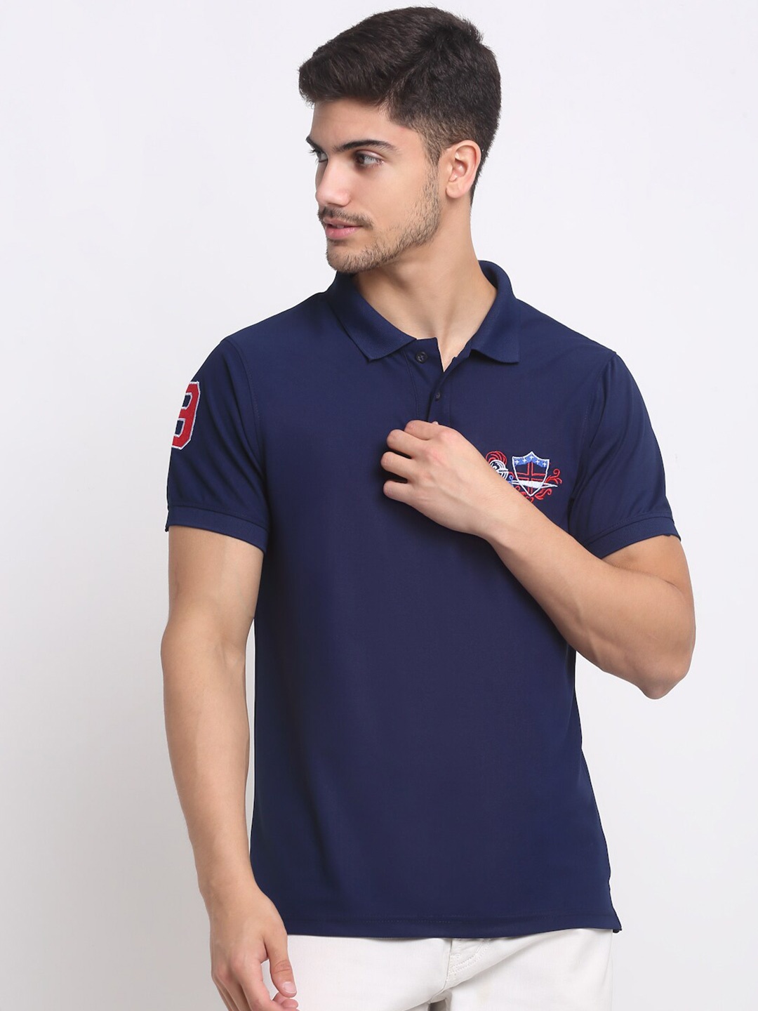 

FRENCH FLEXIOUS Polo Collar Short Sleeve Cotton T-shirt, Navy blue