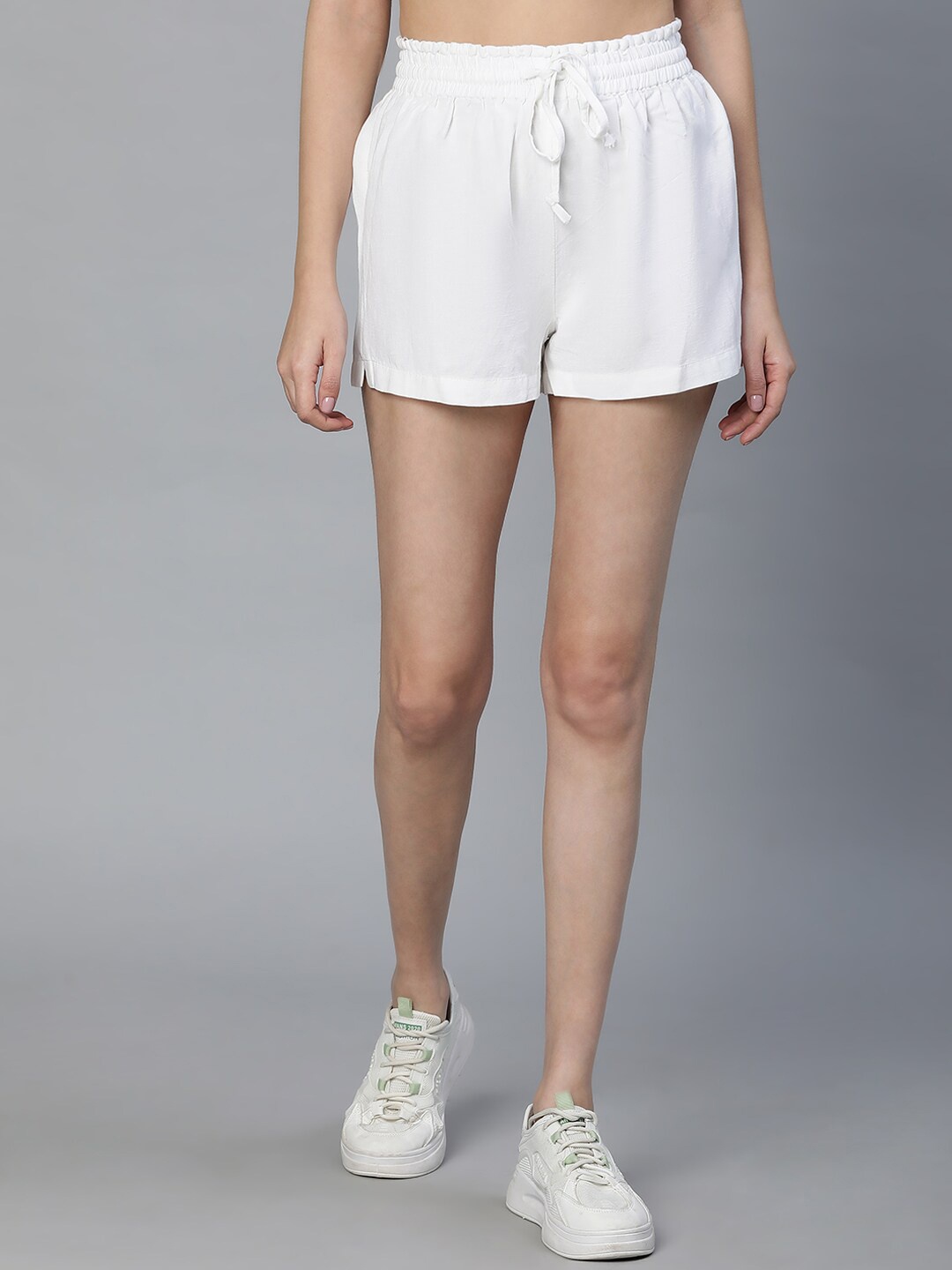 

Oxolloxo Women Mid Rise Linen Shorts, White