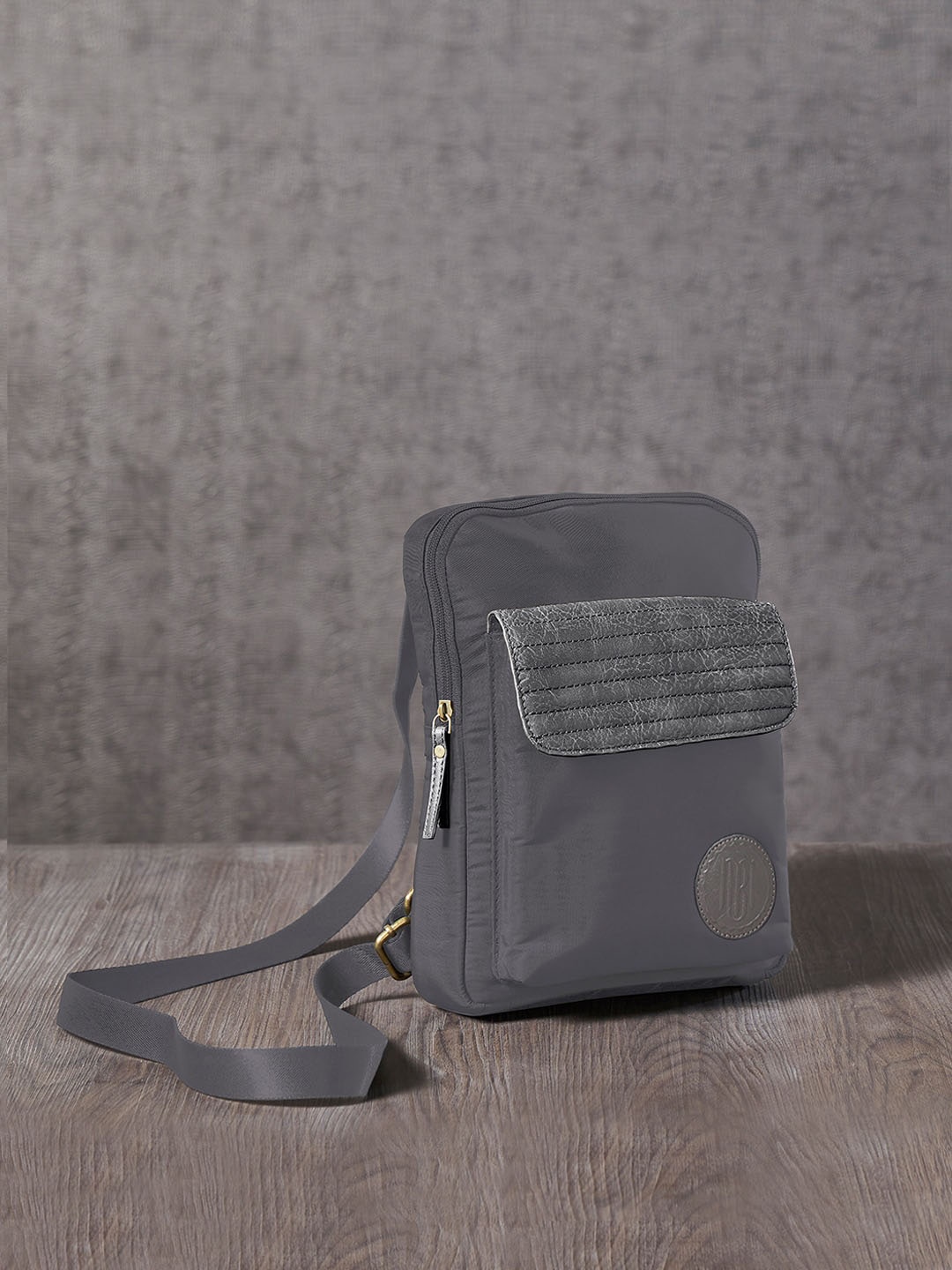 

Mona B Textured Structured Sling Bag, Grey