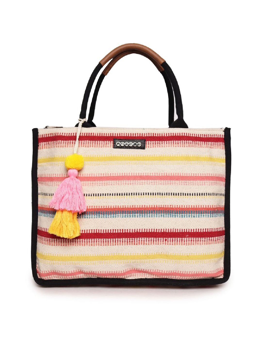 

ASTRID Striped Structured Tote Bag With Tasselled, Red
