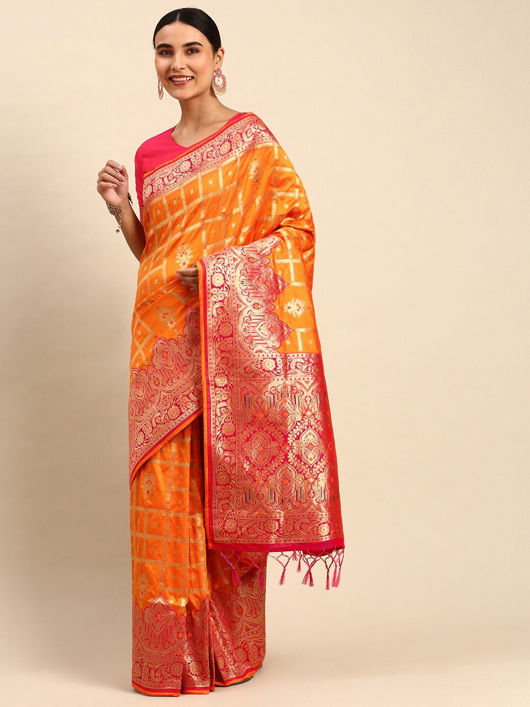 

elora Floral Woven Design Zari Banarasi Saree, Mustard