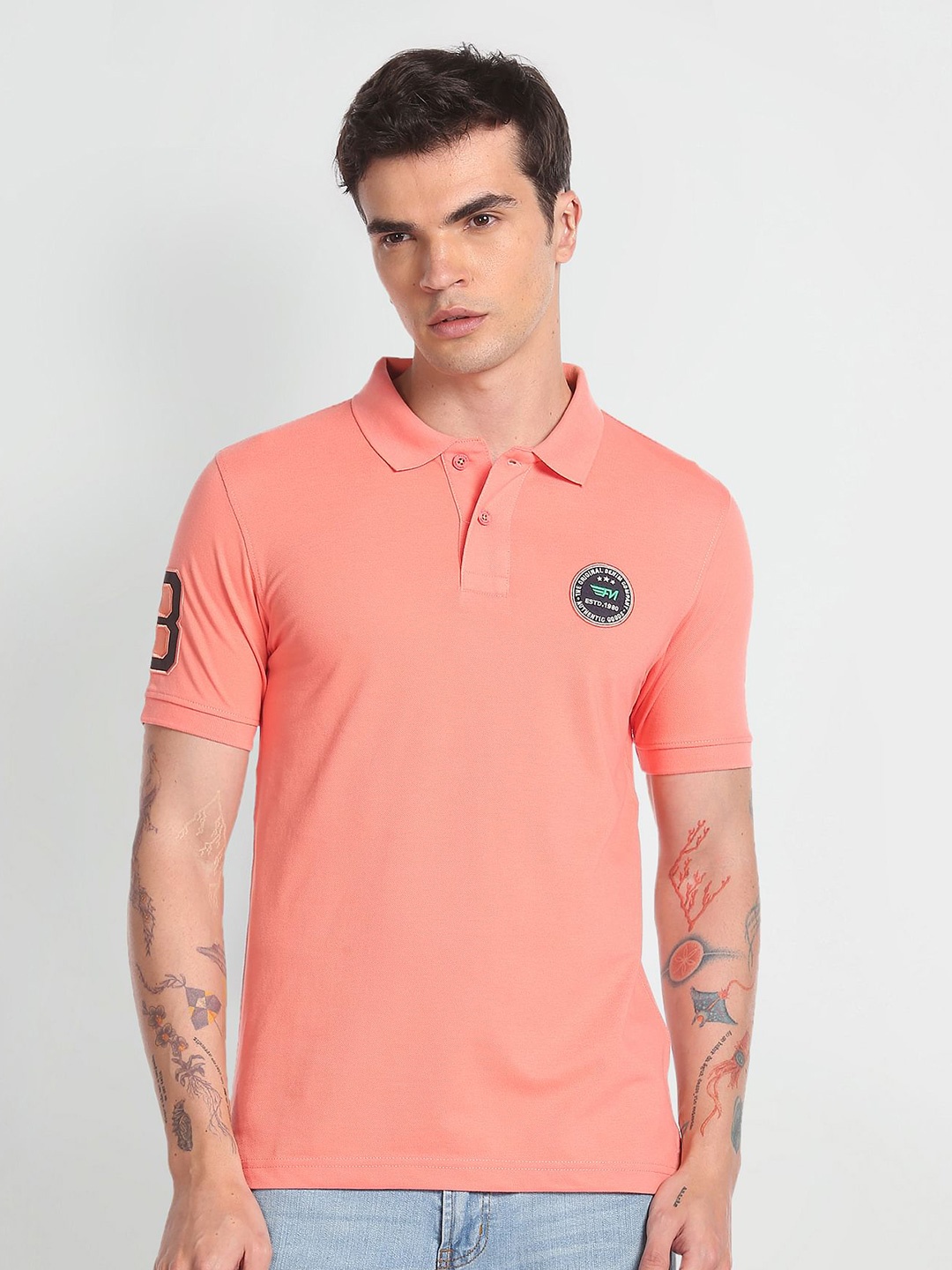 

Flying Machine Polo Collar Short Sleeves T-shirt, Peach