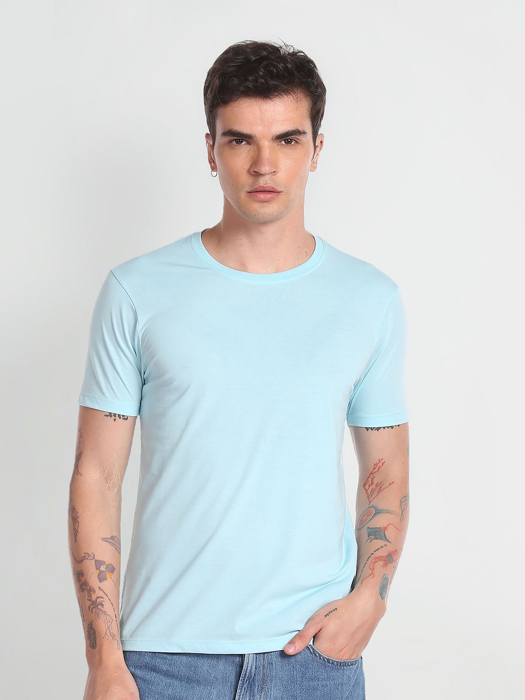 

Flying Machine Round Neck Slim Fit T-shirt, Blue