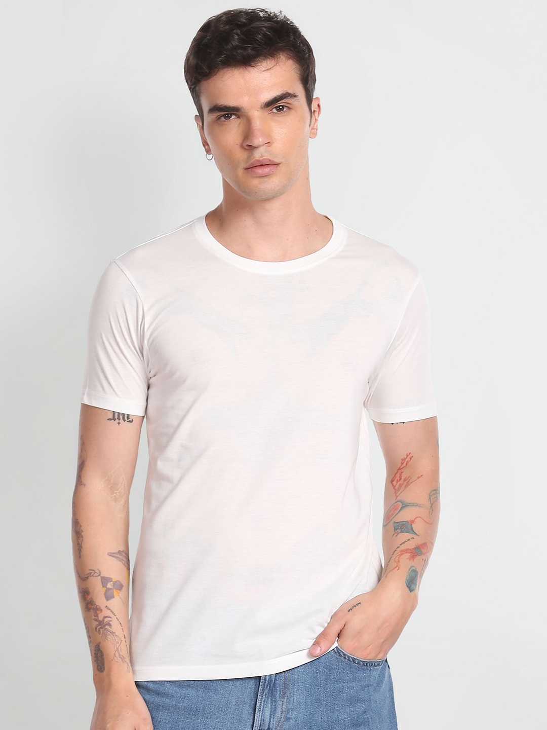 

Flying Machine Round Neck Slim Fit T-shirt, White