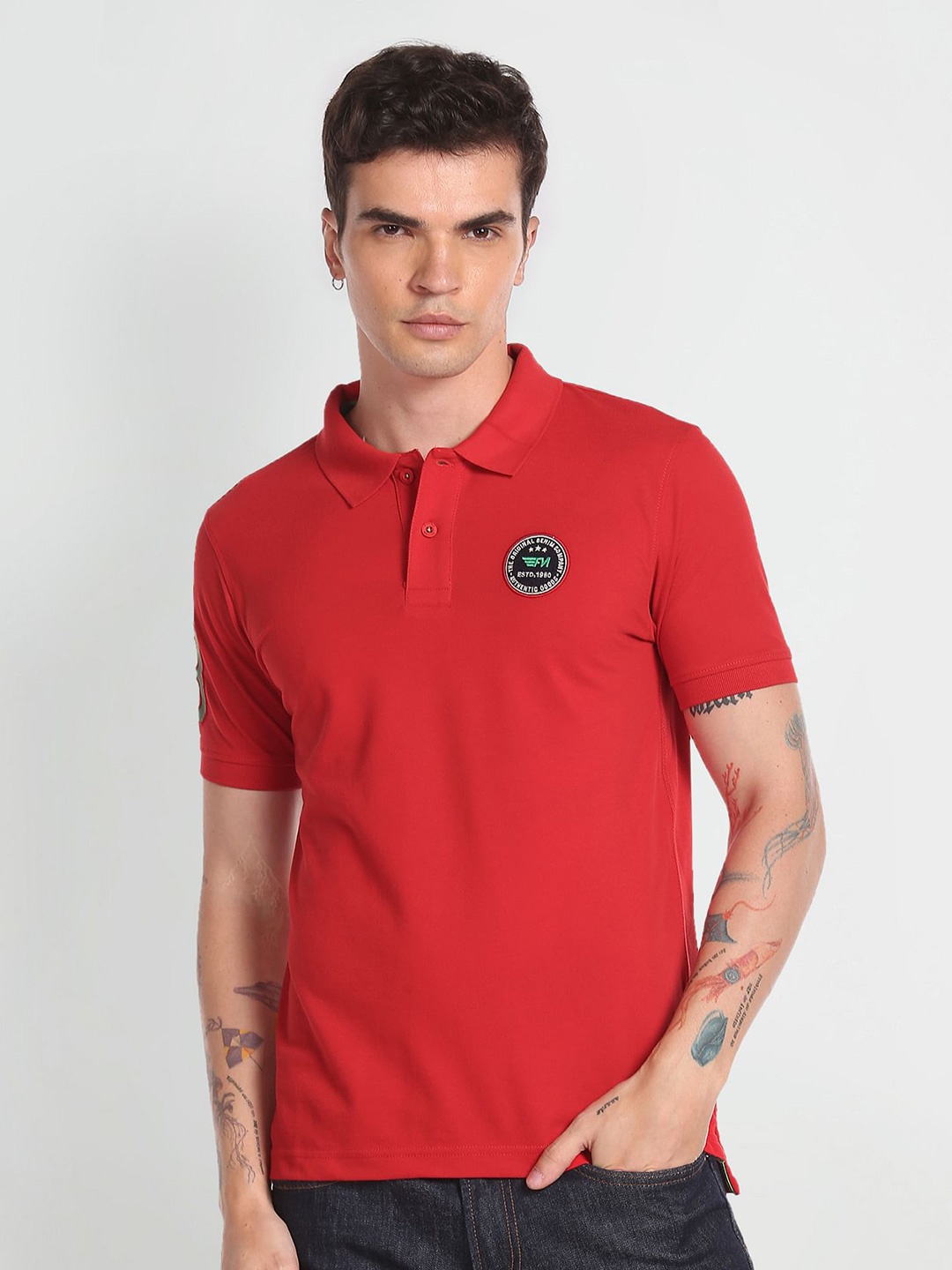 

Flying Machine Polo Collar Short Sleeves T-shirt, Red