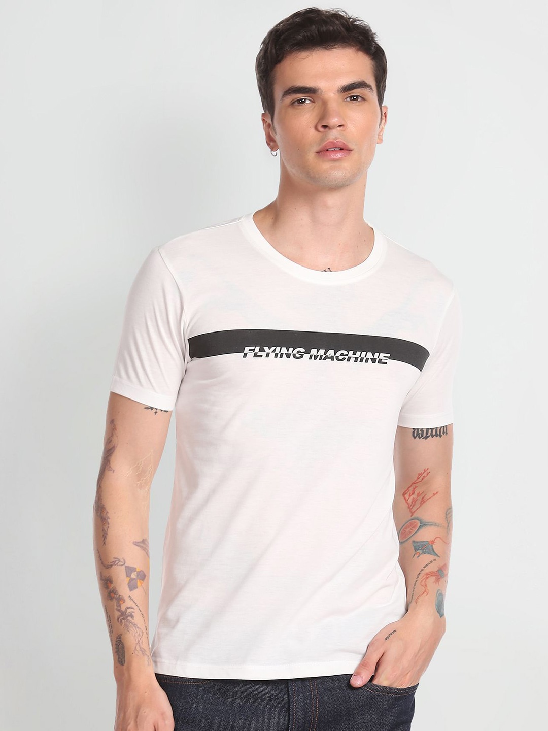 

Flying Machine Round Neck Short Sleeve T-shirt, White