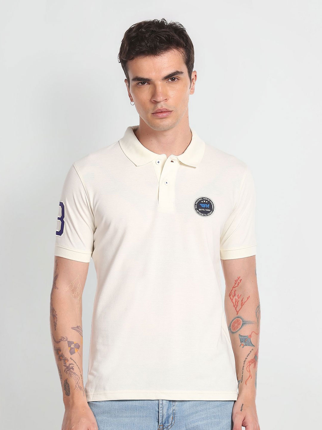 

Flying Machine Polo Collar Short Sleeves T-shirt, White