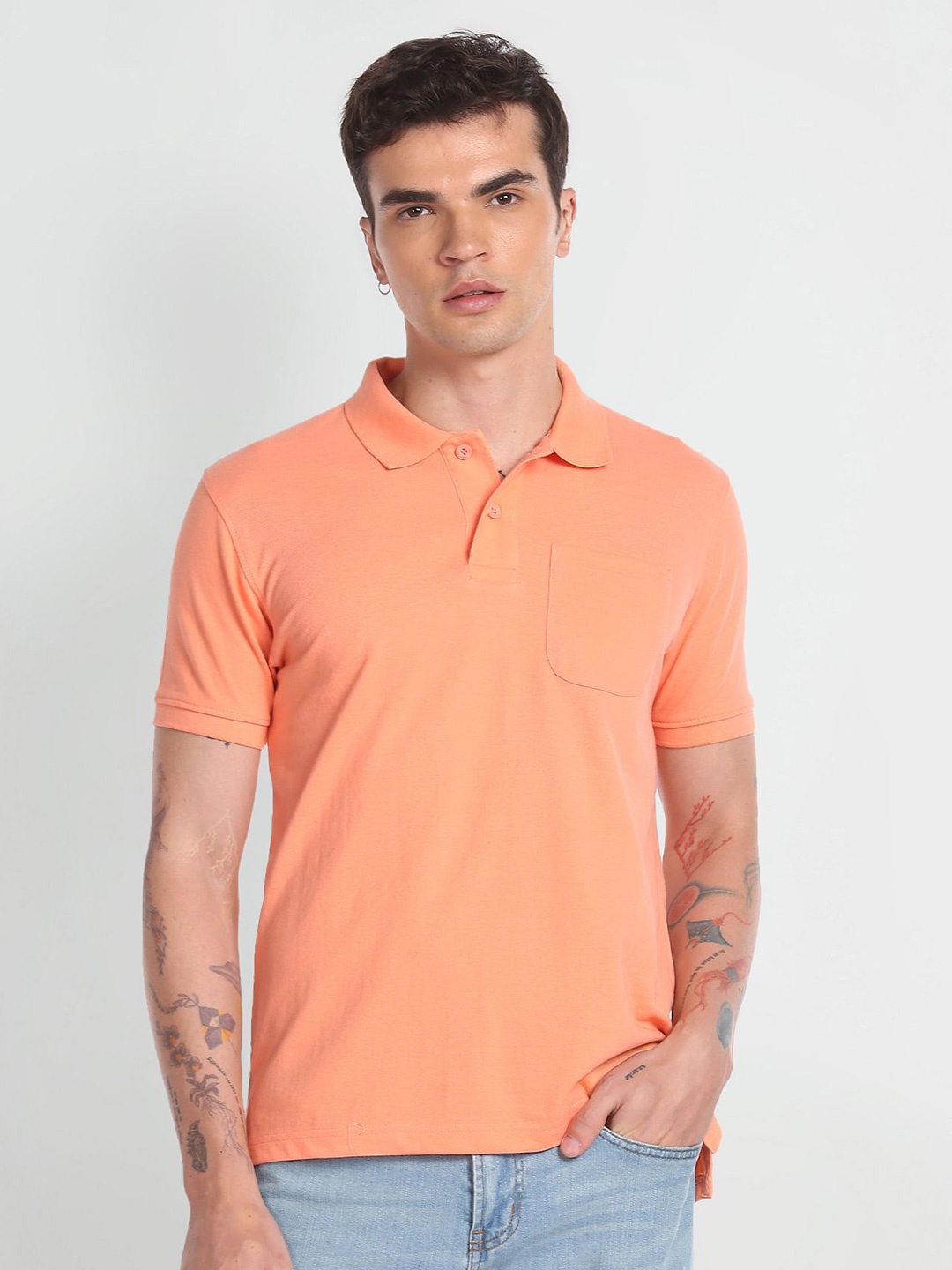 

Flying Machine Polo Collar Short Sleeves T-shirt, Orange