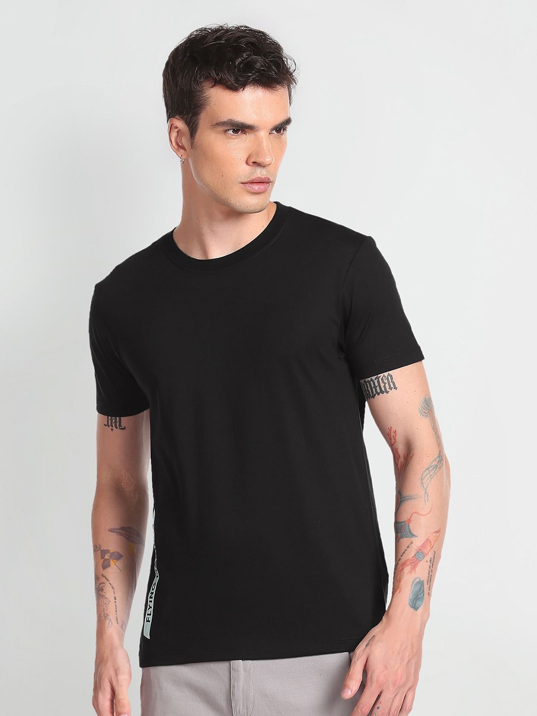 

Flying Machine Round Neck Slim Fit T-shirt, Black