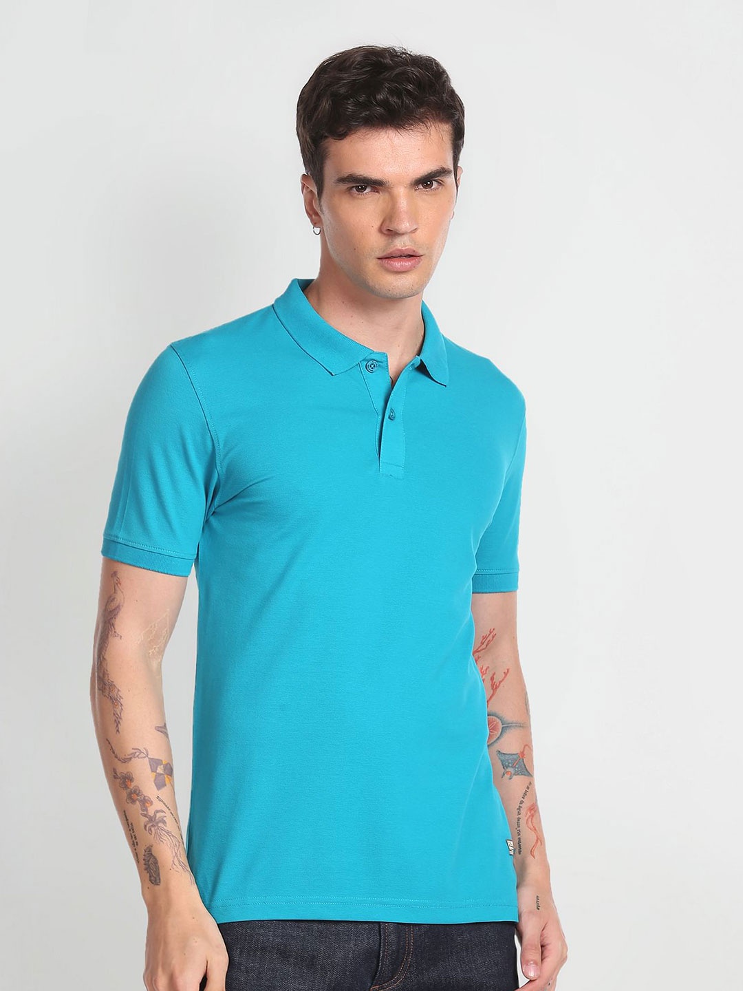 

Flying Machine Polo Collar Cotton T-shirt, Blue